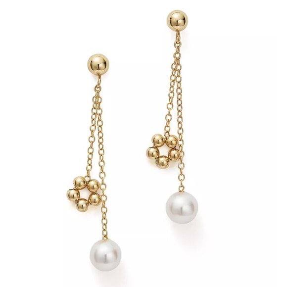 Cultured Freshwater Pearl & Beaded Dangle Charm Earrings in 14K Yellow Gold